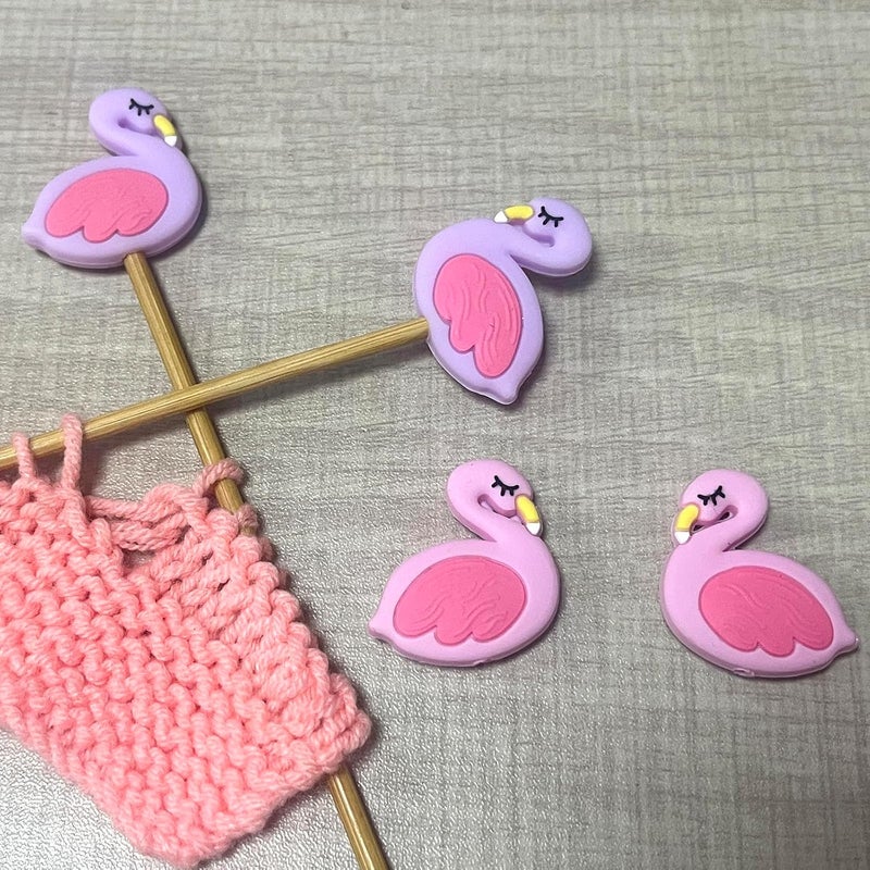 spansee 4 PCS Flamingo Knitting Needle Stoppers, Knitting Needle Point Protectors, Knitting End Caps, Needle Hugger, Stitch Stoppers, Knitting Supplies fit Size 3-11 (3.25mm-8mm) Needles - Image 3